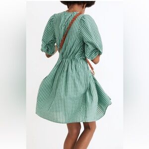 MADEWELL Gingham Crewneck Bubble-Sleeve Mini Dress size 6